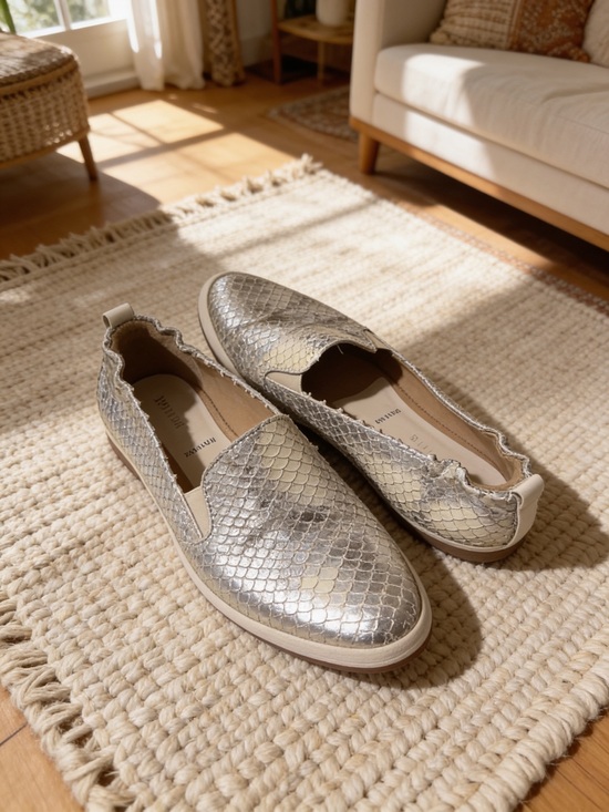 Ron White Shoes - Ron White made in Italy Silver snake Textured Women's Slip-On Shoes
